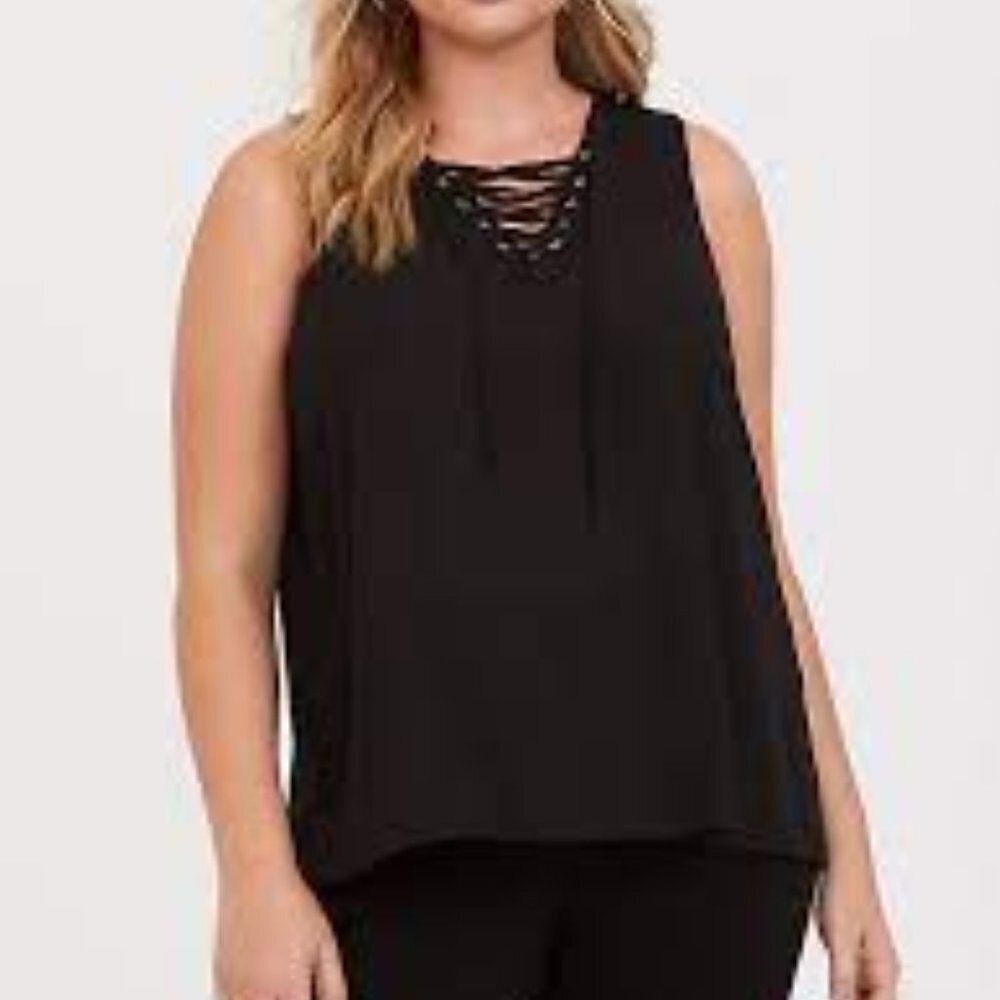 Torrid Black Lace Up Georgette Sleeveless Lightweight Tank‎ Top 0X